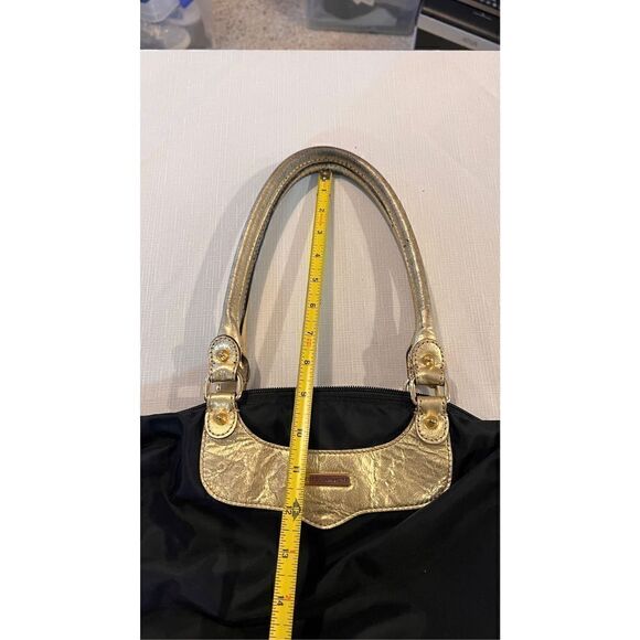 REBECCA MINKOFF NYLON BLACK LEATHER TRAVEL TOTE GOLD TRIM BOHO BAG - Picture 6 of 10